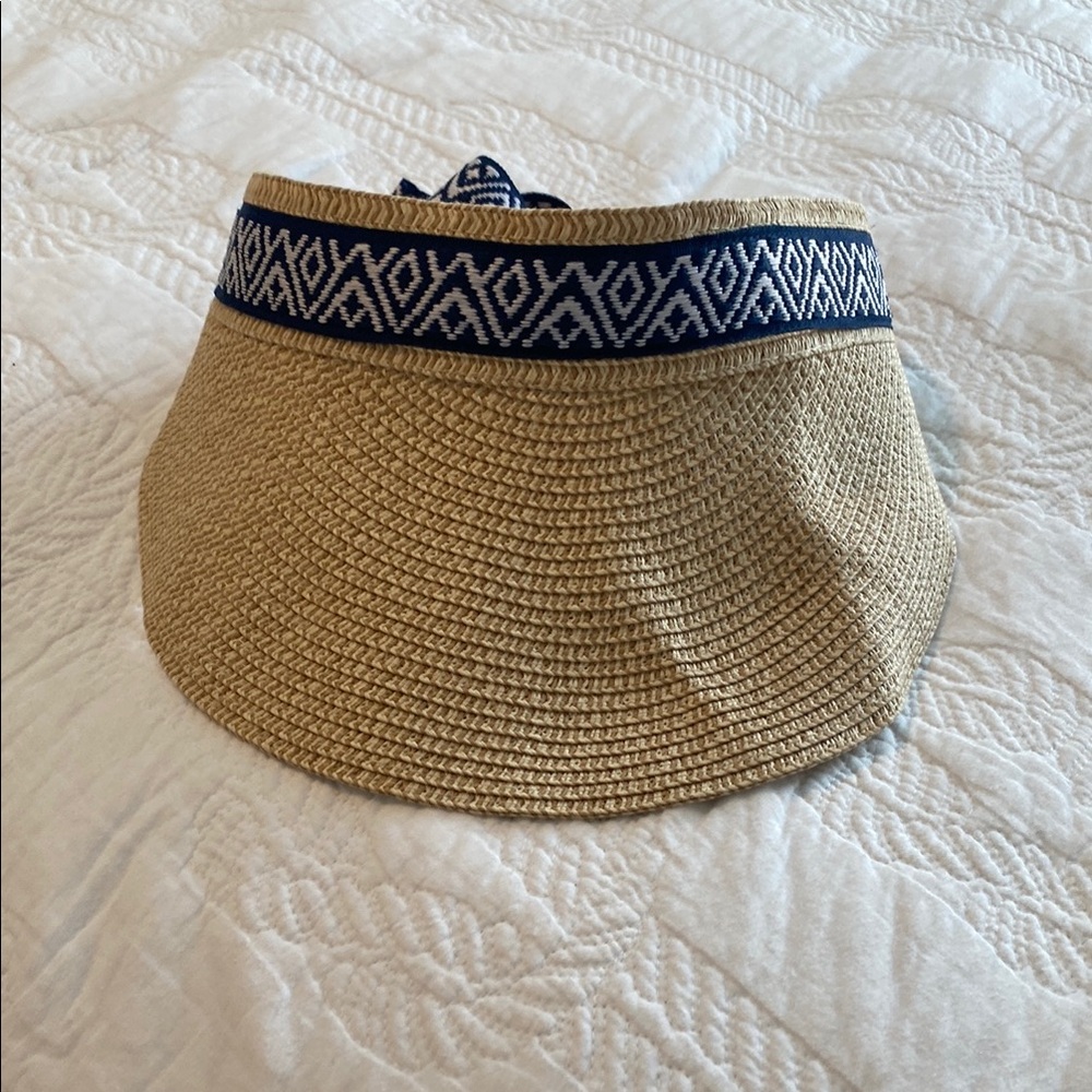 Tan and Blue Woven Hat/Visor for Stylish Sun Protection